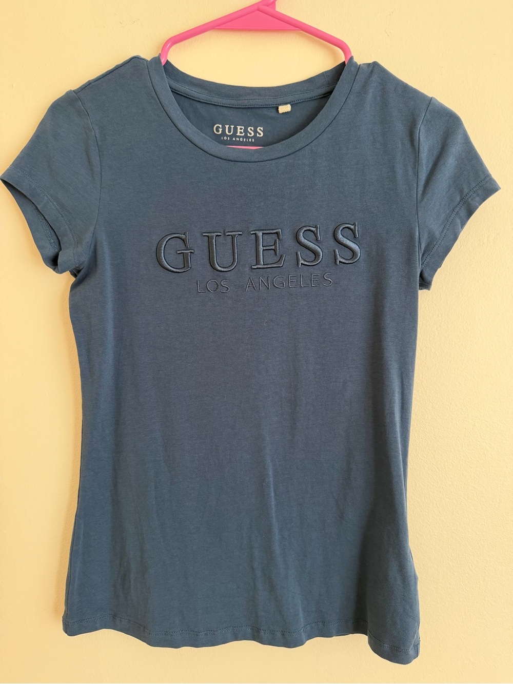 GUESS Women's Slate Blue Short Sleeve Logo Tee